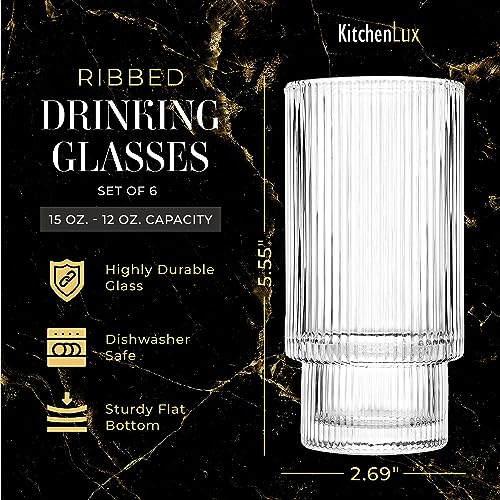 Ribbed Glass Cups 12oz
