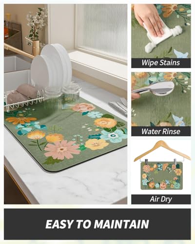 Coffee Mat Hide Stain Rubber Backed Absorbent Dish Drying Mat for Kitchen Counter