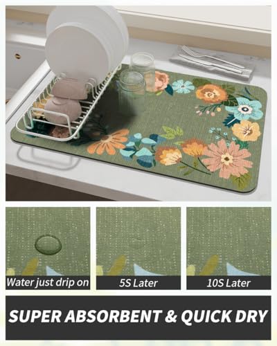 Coffee Mat Hide Stain Rubber Backed Absorbent Dish Drying Mat for Kitchen Counter