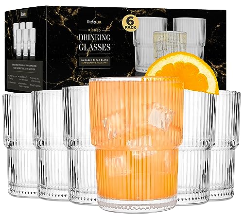 Ribbed Glass Cups 15oz