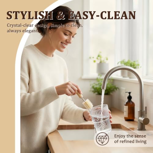 2 Packs Ribbed Glass Tumbler with Lid and Straw 13 oz Vintage Ice Coffee Cup Set Bulk Simple Smoothie Juice Matcha Tea Water Slushie Clear Hot Drink Glasses Travel Mug Modern Kitchen Glassware